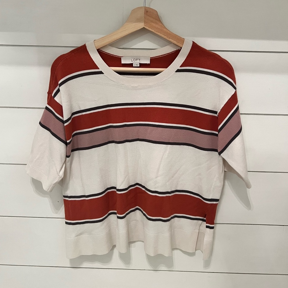 LOFT Purple and Orange Striped Sweater